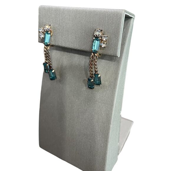 VINTAGE STAR ART 12K G.F. BLUE RHINESTONE EARRINGS (7154) - Picture 4 of 5